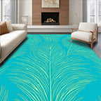 Turquoise Feather Line Art Design Rug