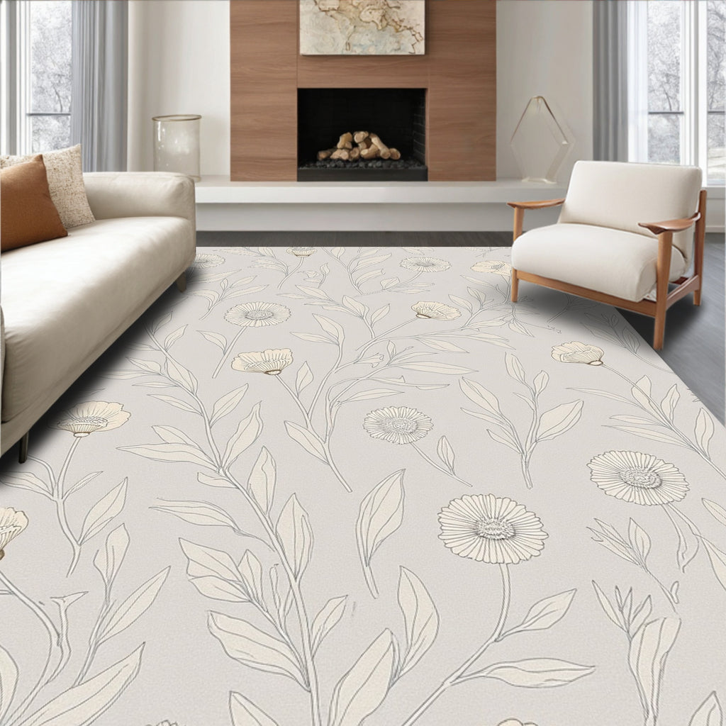 Delicate Floral Line Art Rug