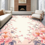 Pastel Pink Peony Floral Branch Border Rug