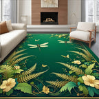 Emerald Garden Dragonflies Floral Pattern Rug
