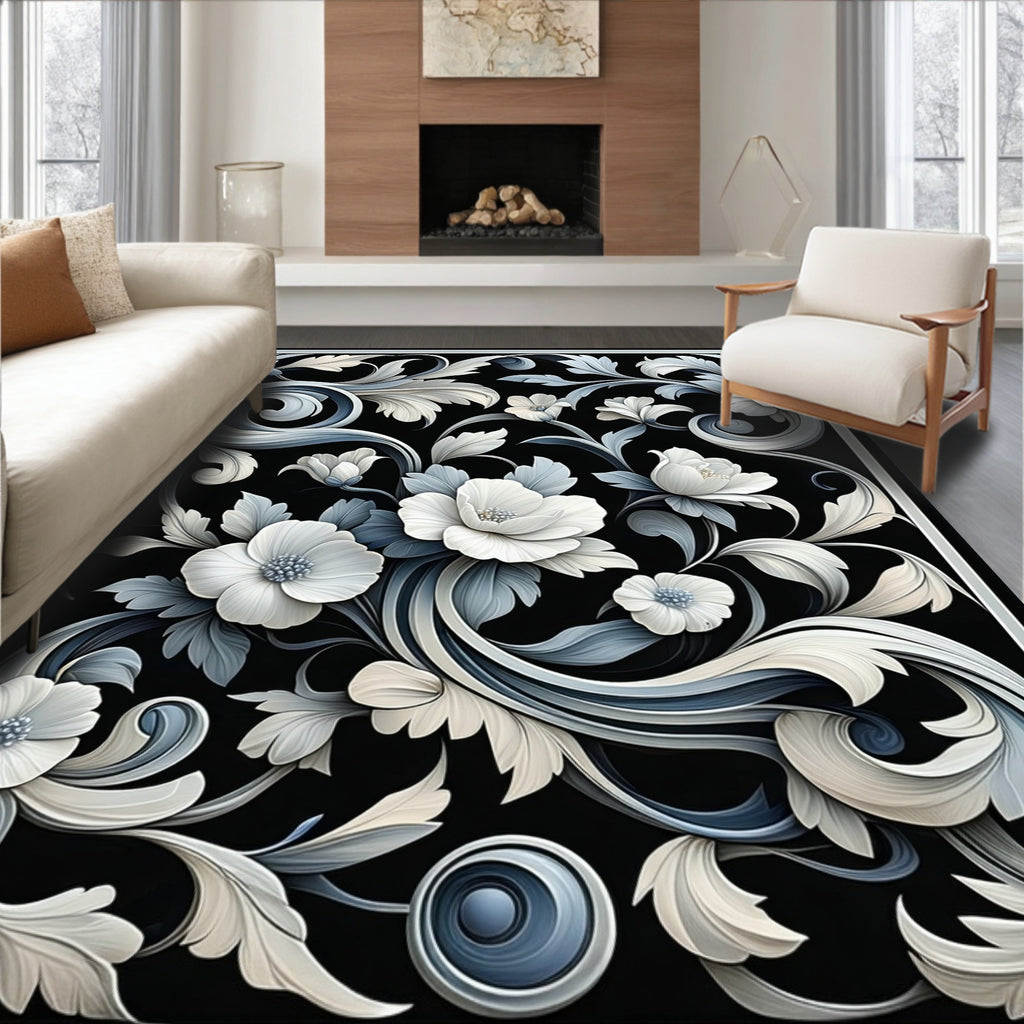 Elegant Floral Scrollwork Pattern Rug