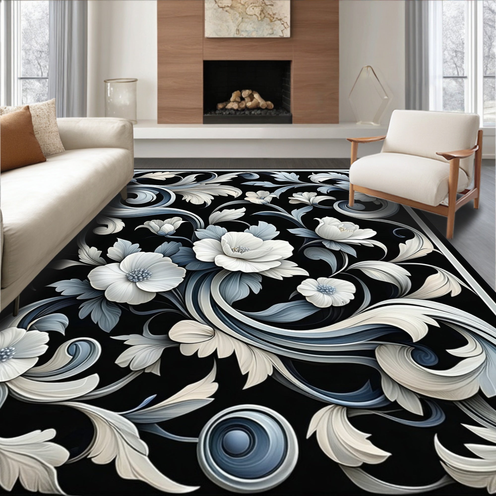 Elegant Floral Scrollwork Pattern Rug