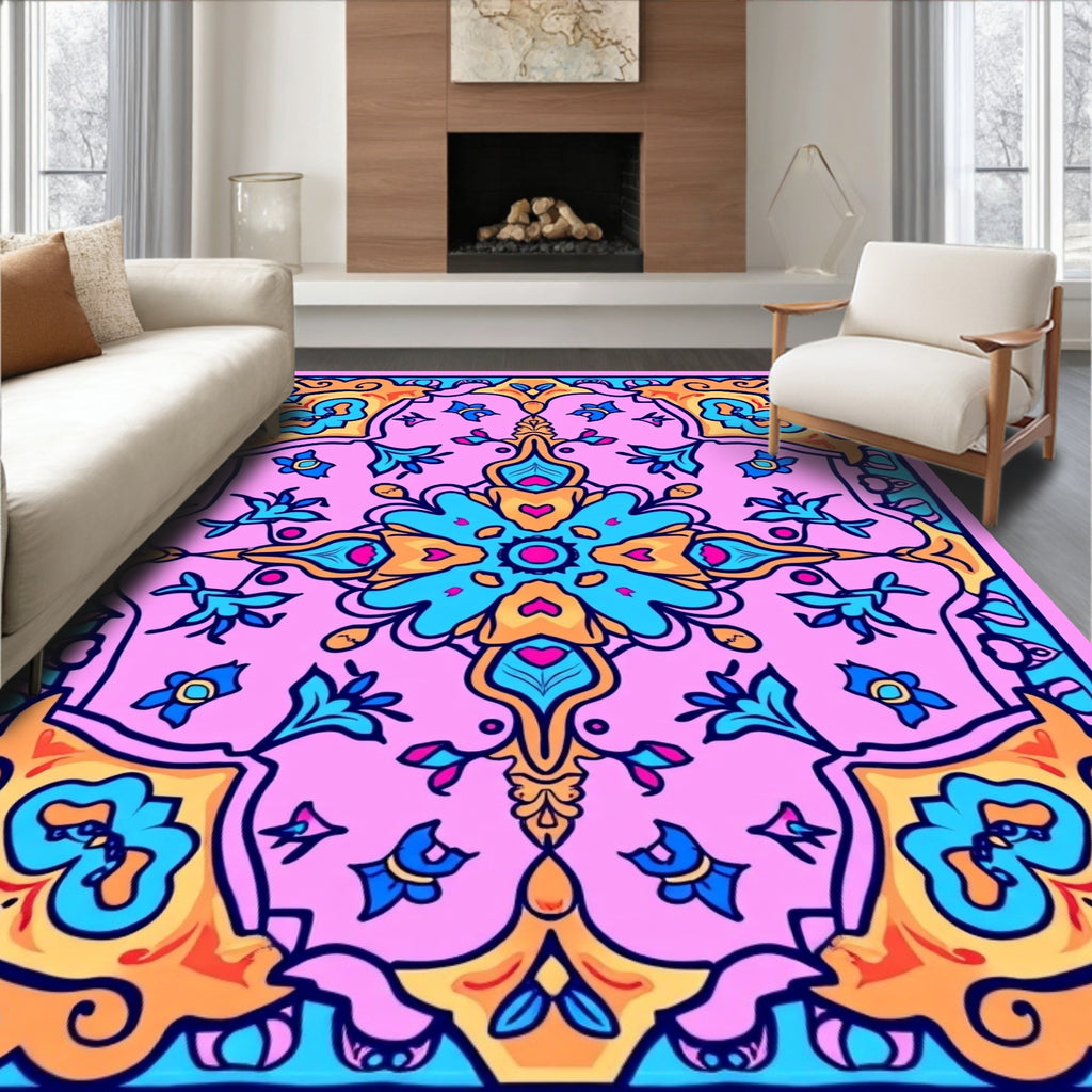 Pink Floral Medallion Garden Design Rug