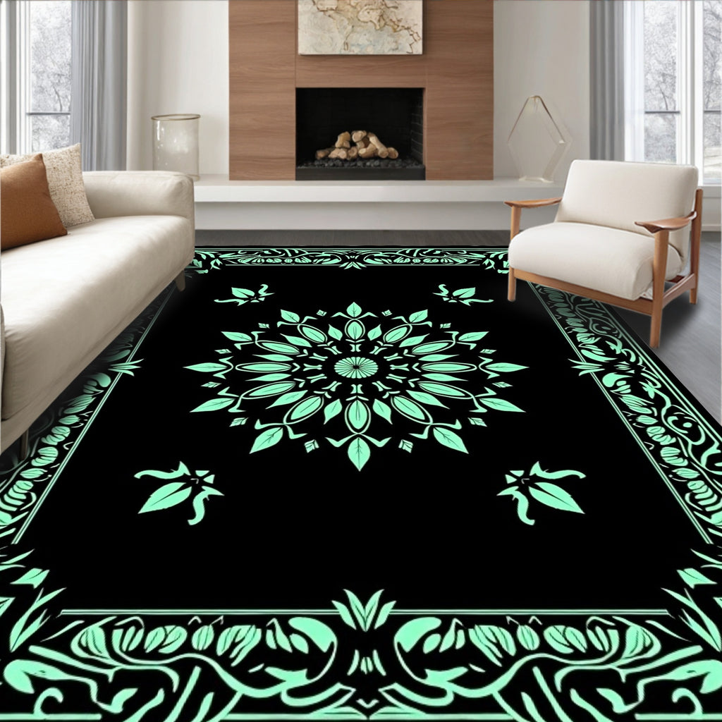 Mint Green Floral Mandala Border Rug
