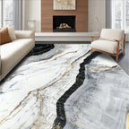 Black White Gold Veined Marble Design Rug