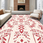 Ornate Red Cream Sketch Pattern Rug