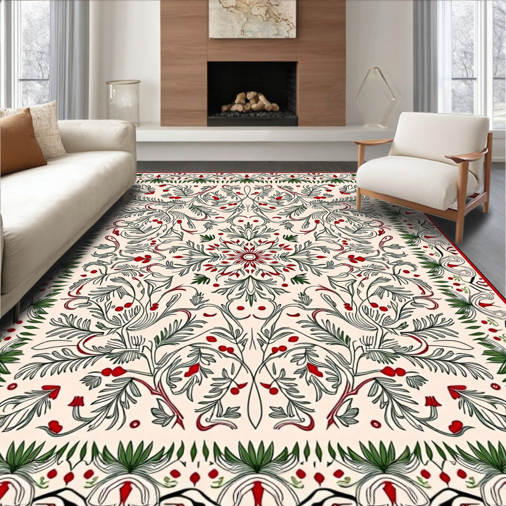 Crimson Cherry Blossom Scrollwork Medallion Rug