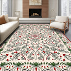 Crimson Cherry Blossom Scrollwork Medallion Rug