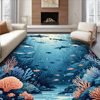 Sharks Coral Reef Underwater Scene Rug