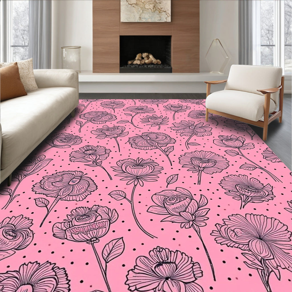 Whimsical Floral Scatter Pattern Rug