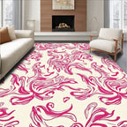 Abstract Pink Swirls On Cream Background Rug