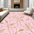Elegant Pink Gold Floral Scroll Rug