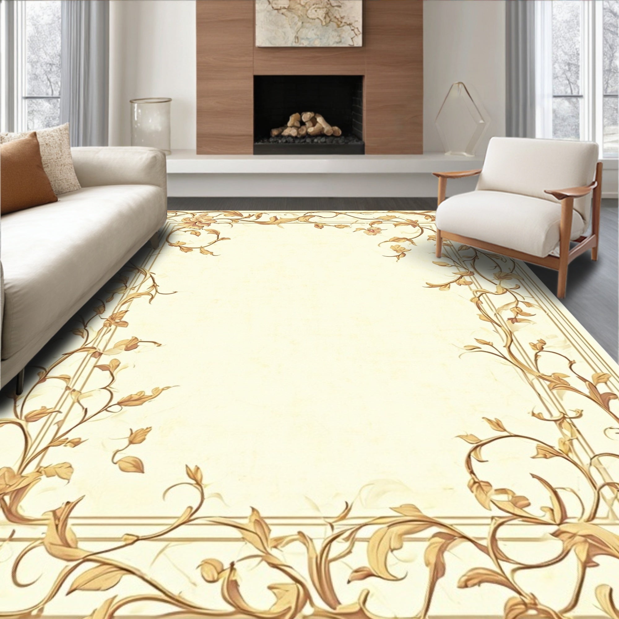 Classical Floral Vine Border Design Rug