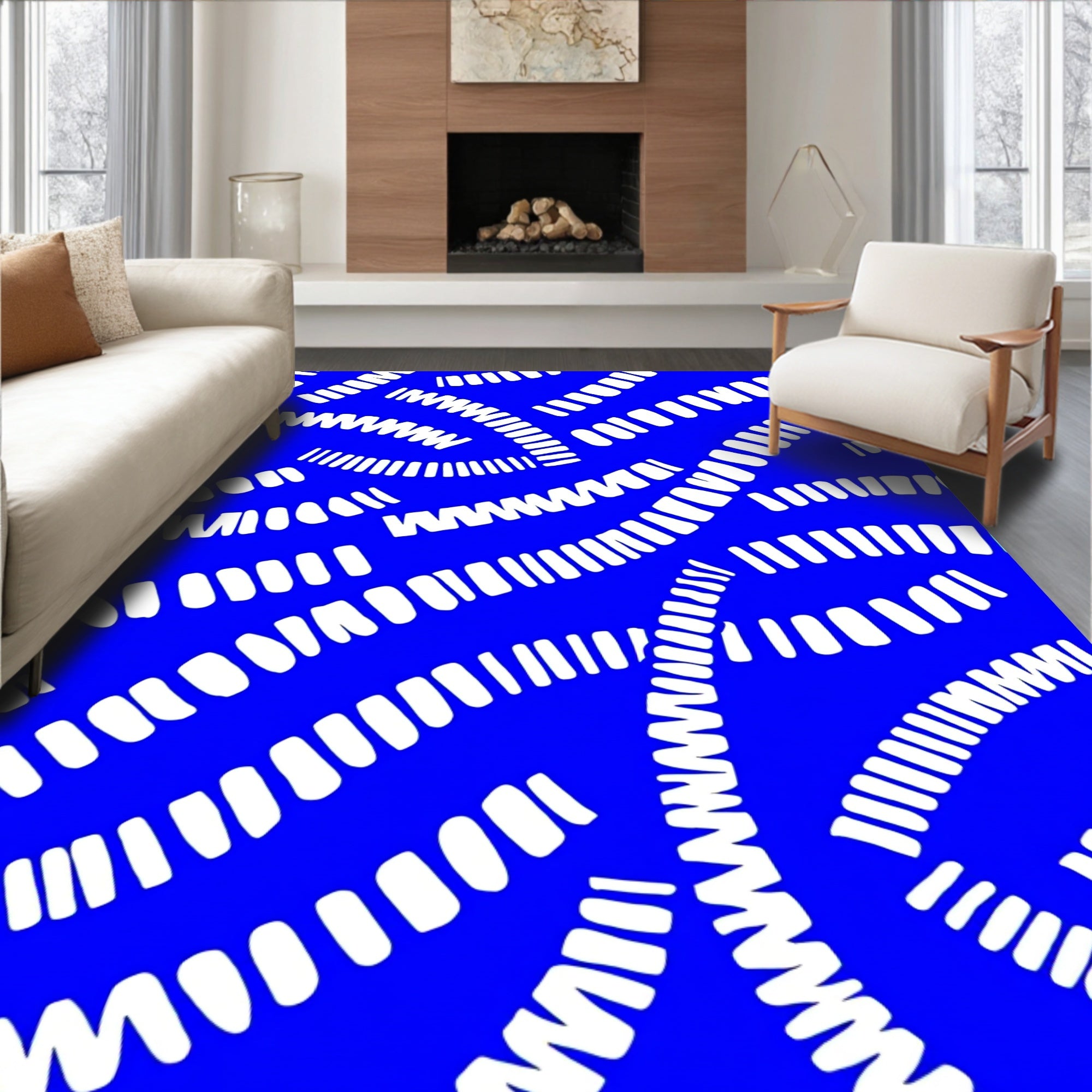 Abstract White Lines Blue Background Rug