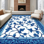 Blue Floral Vine Pattern Rug