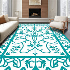 Intricate Teal Floral Vine Pattern Design Rug