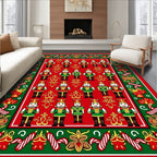 Festive Red Nutcracker Soldier Border Rug