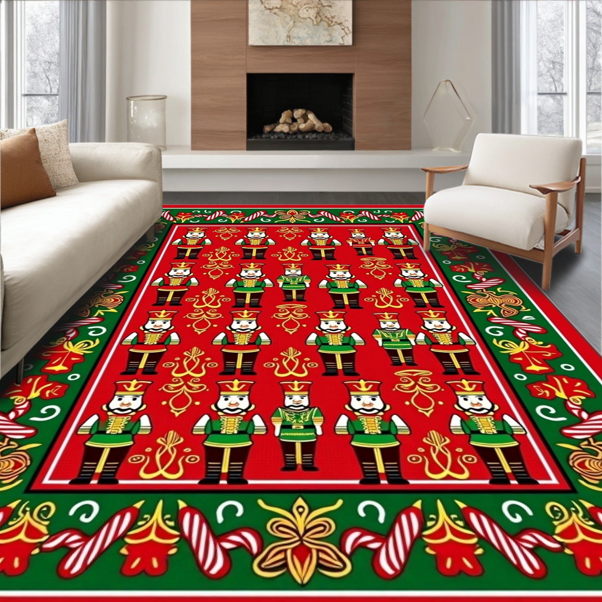 Festive Red Nutcracker Soldier Border Rug