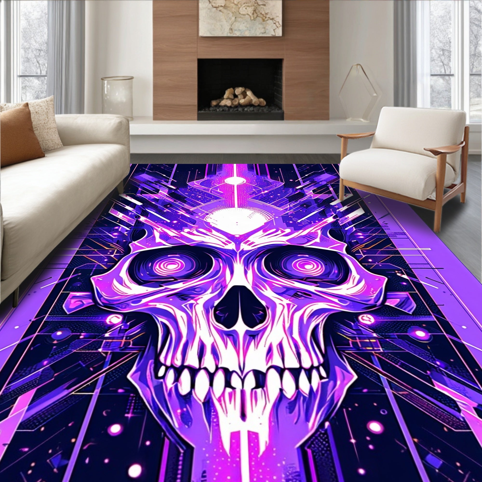 Cyberpunk Skull Digital Glow Design Rug