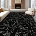Chic Black White Botanical Pattern Rug