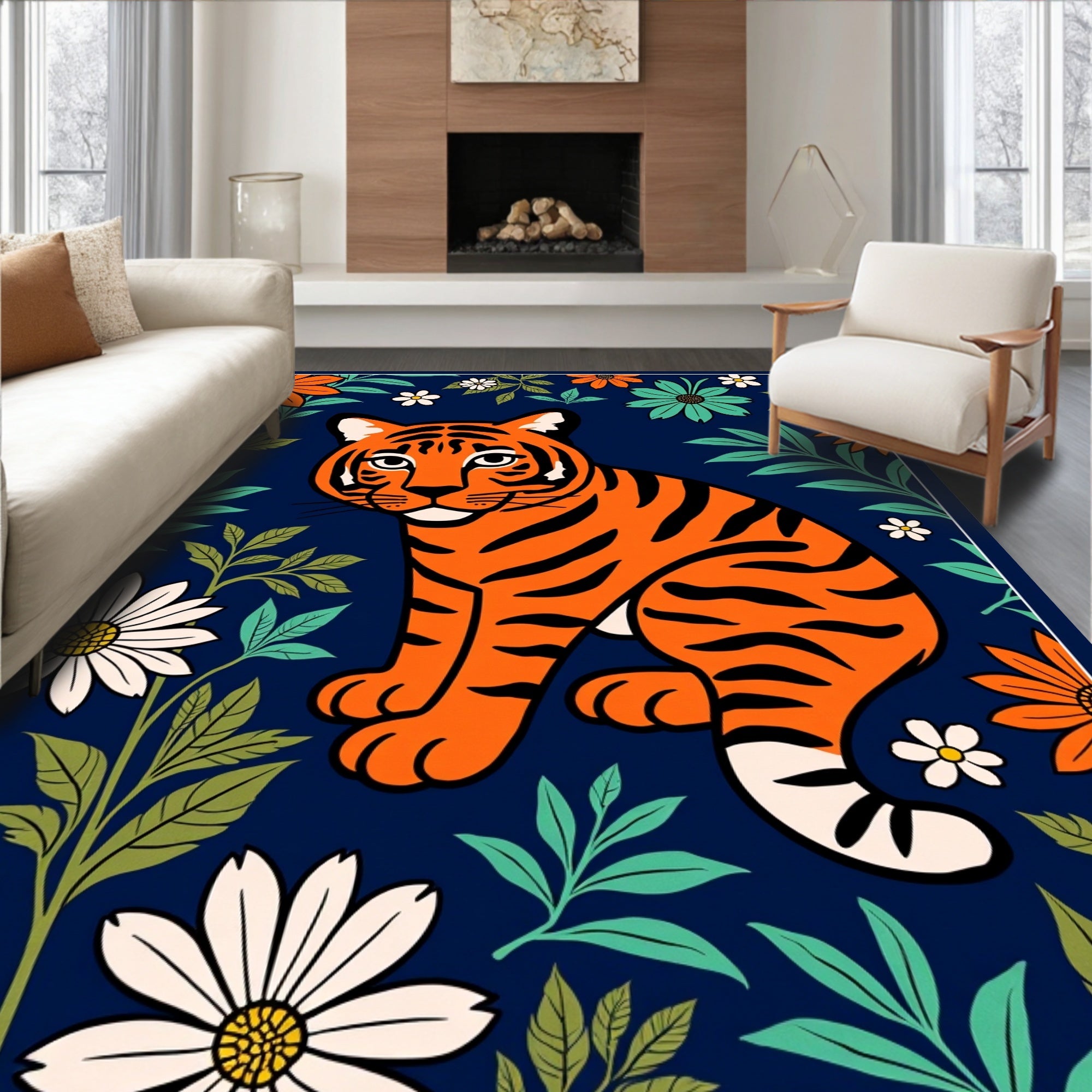 Tiger Floral Art Print Rug
