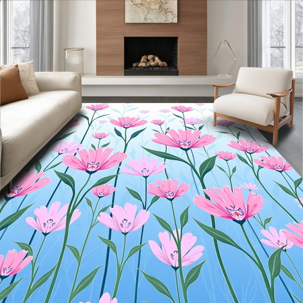 Pink Open Petal Floral Garden Gradient Rug