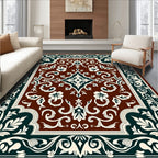 Ornate Floral Scrollwork Square Pattern Rug