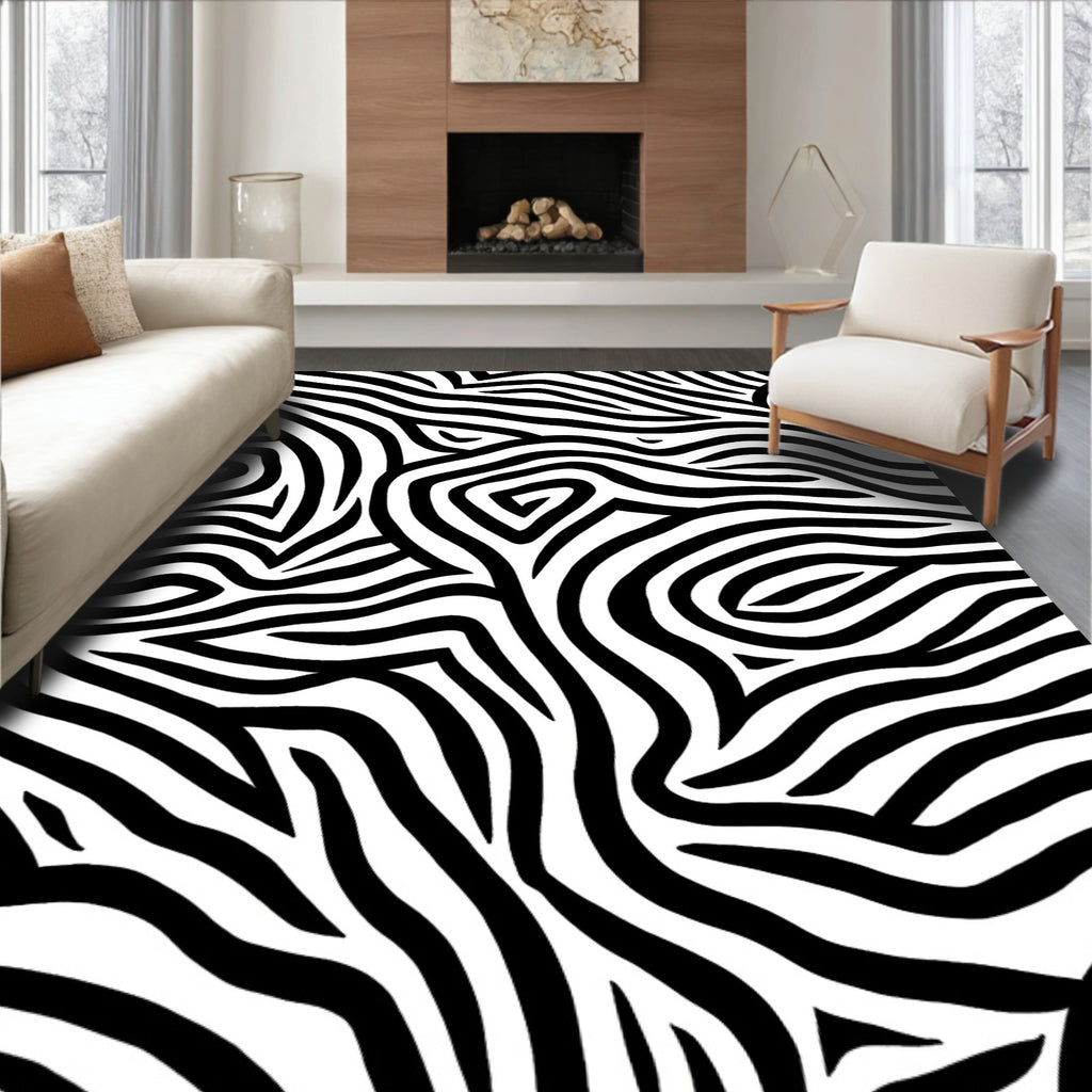 Bold Black and White Stripes Design Rug