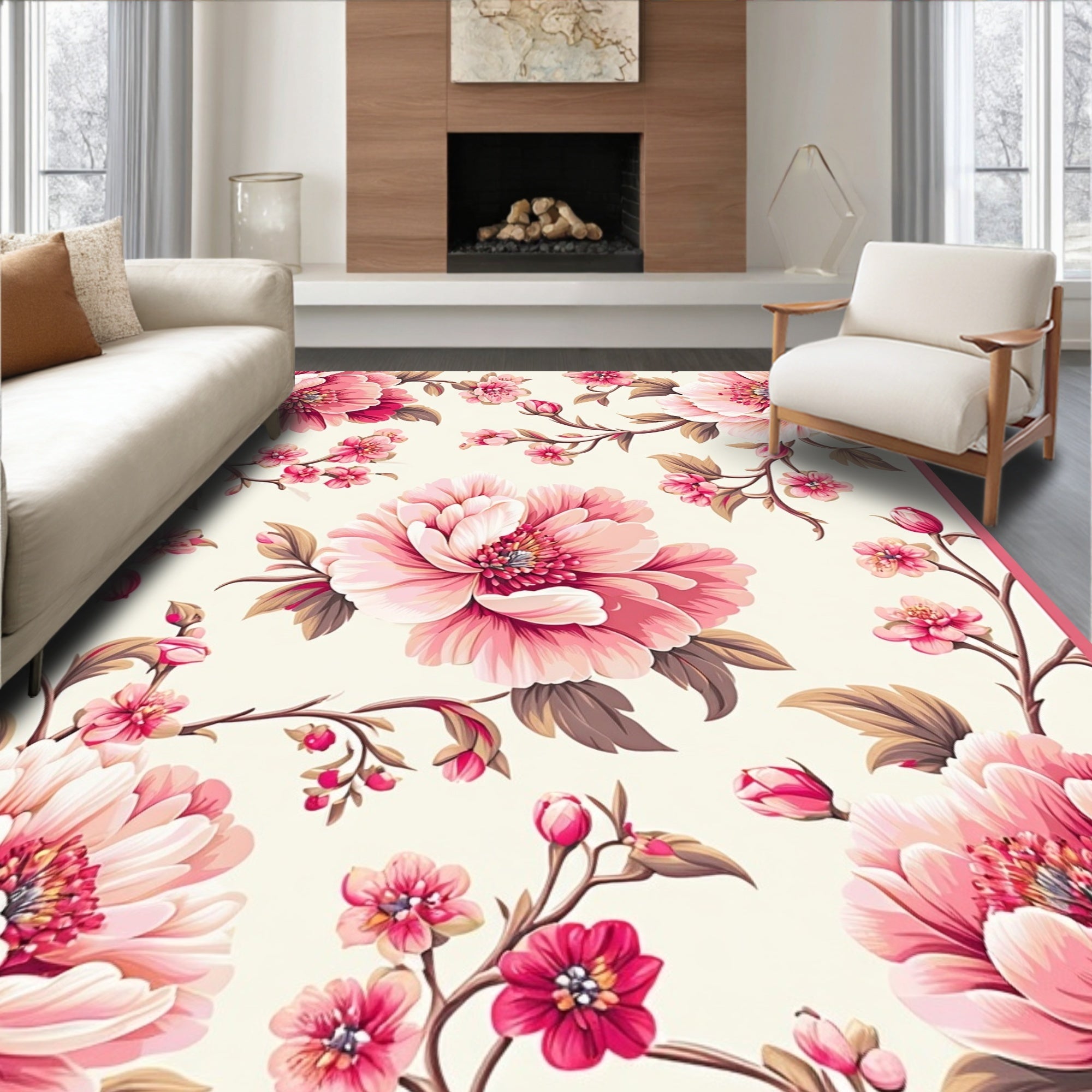 Vintage Pink Blossom Floral Design Rug