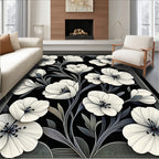 Monochromatic Floral Outline Design Rug