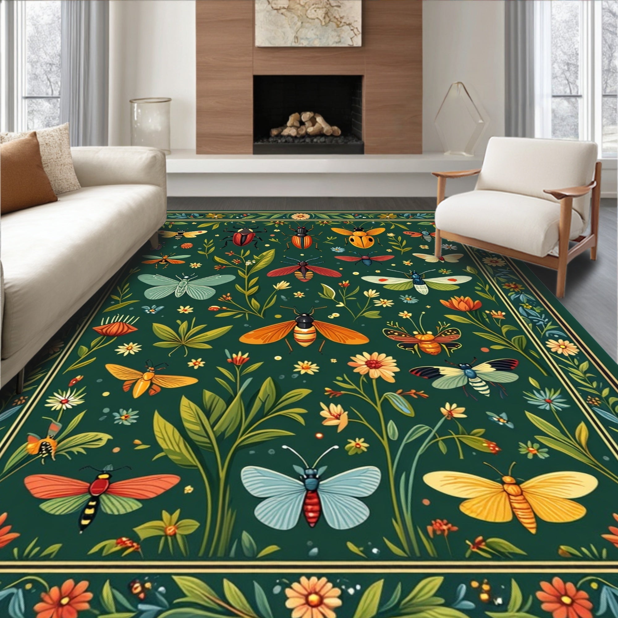 Enchanted Insect Floral Garden Design Rug