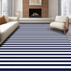 Classic Navy and White Stripe Pattern Rug