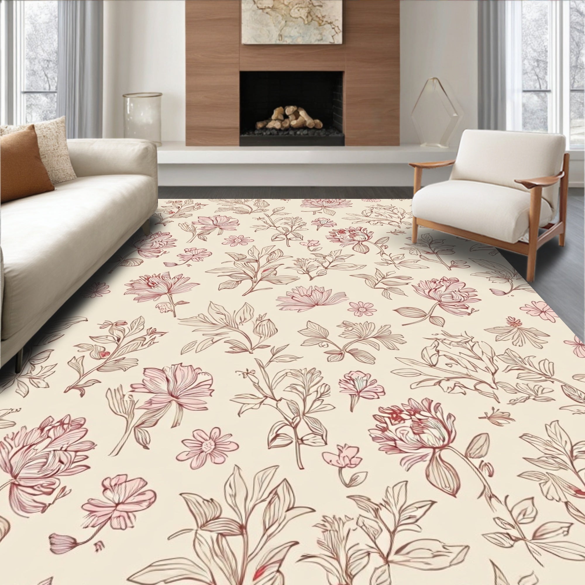 Delicate Blossom Branch Floral Pattern Rug