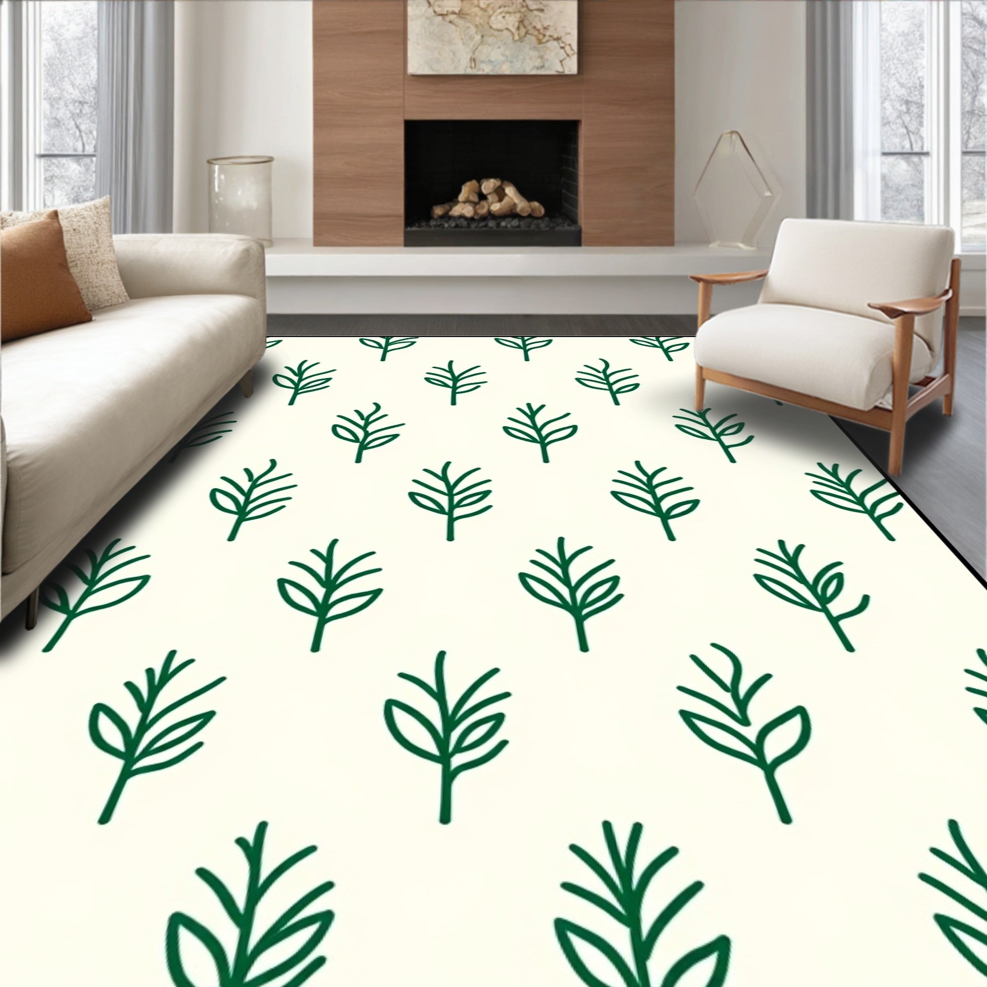 Simple Green Leaf Pattern Rug