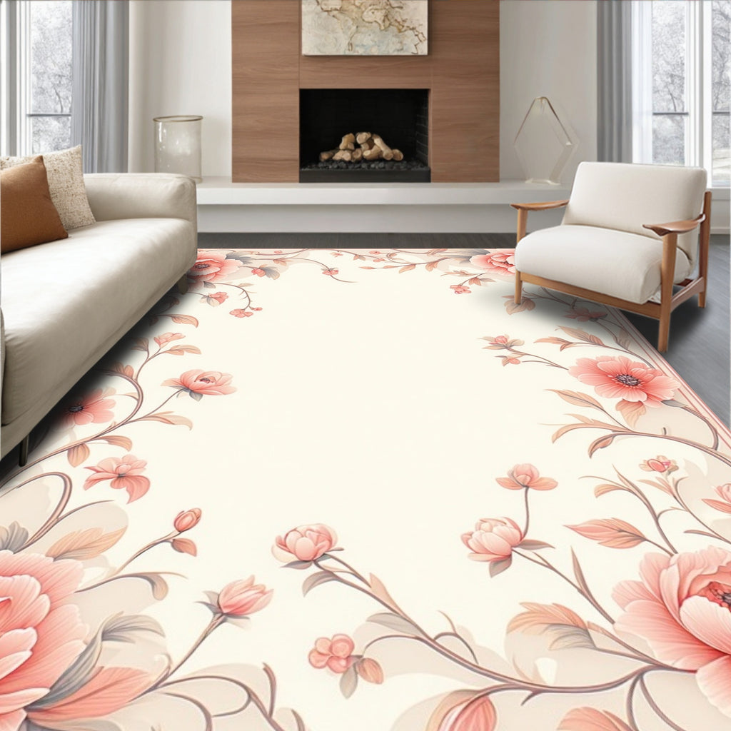 Floral Blush Peony Vine Pattern Rug