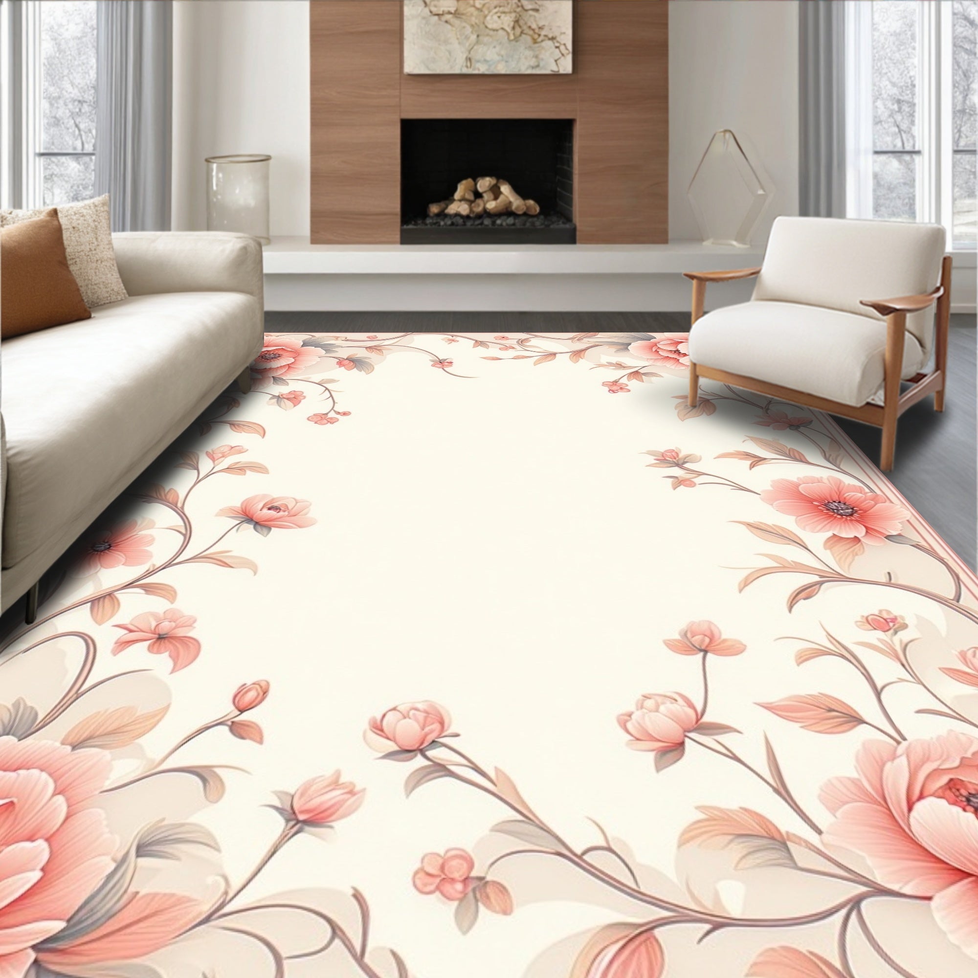 Floral Blush Peony Vine Pattern Rug