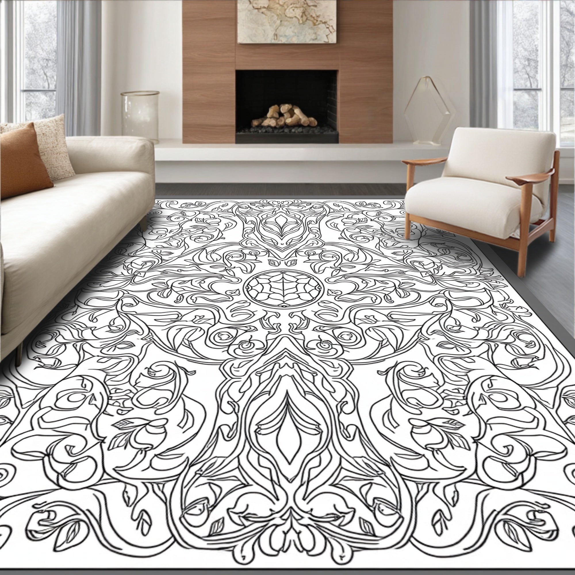 Art Nouveau Floral Scrollwork Rug