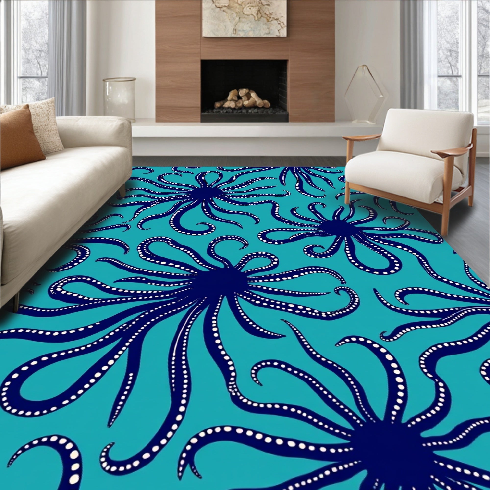 Navy Octopus Tentacle Pattern Rug