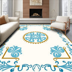 Light Blue Gold Floral Pattern Rug