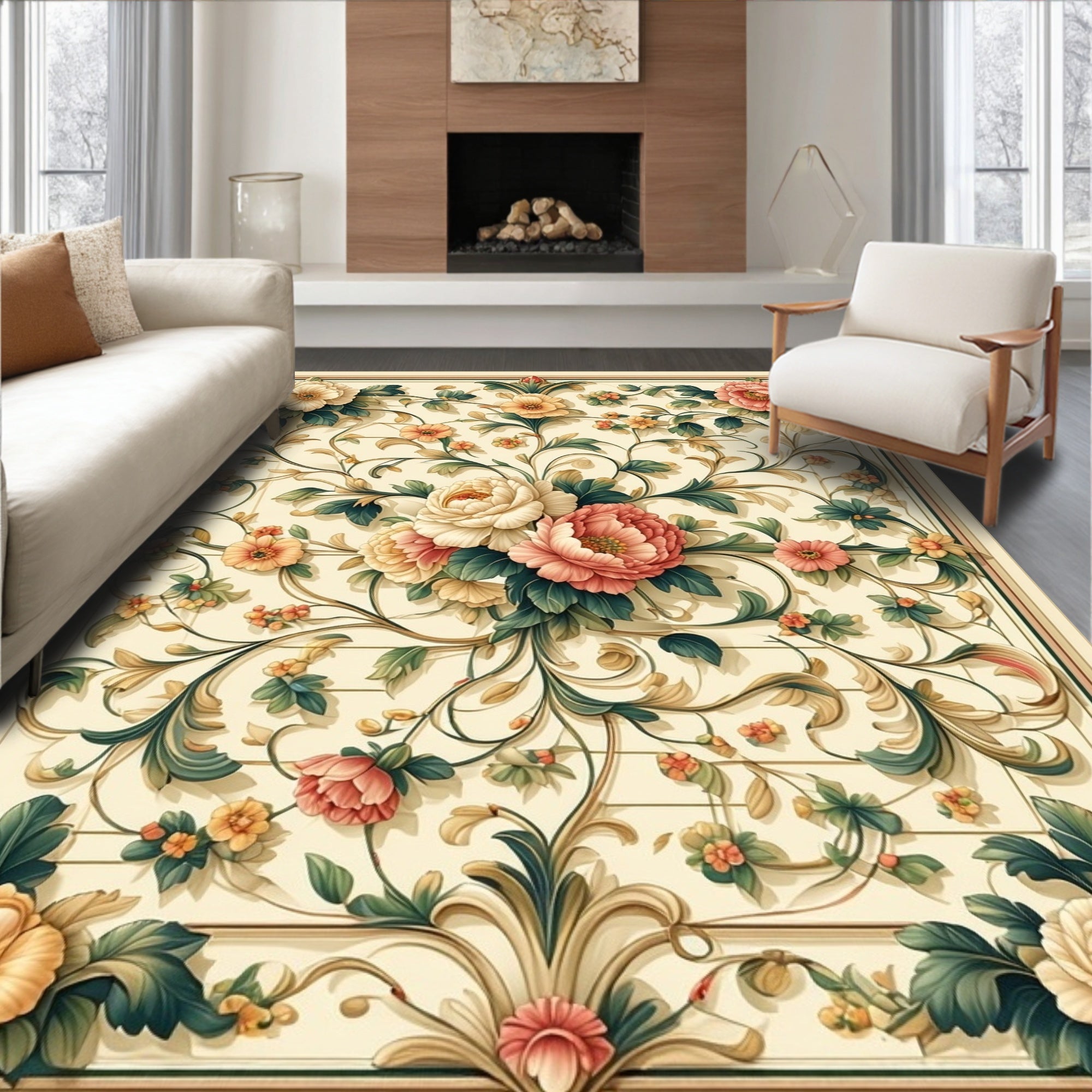 Ornate Floral Vine Pattern Rug