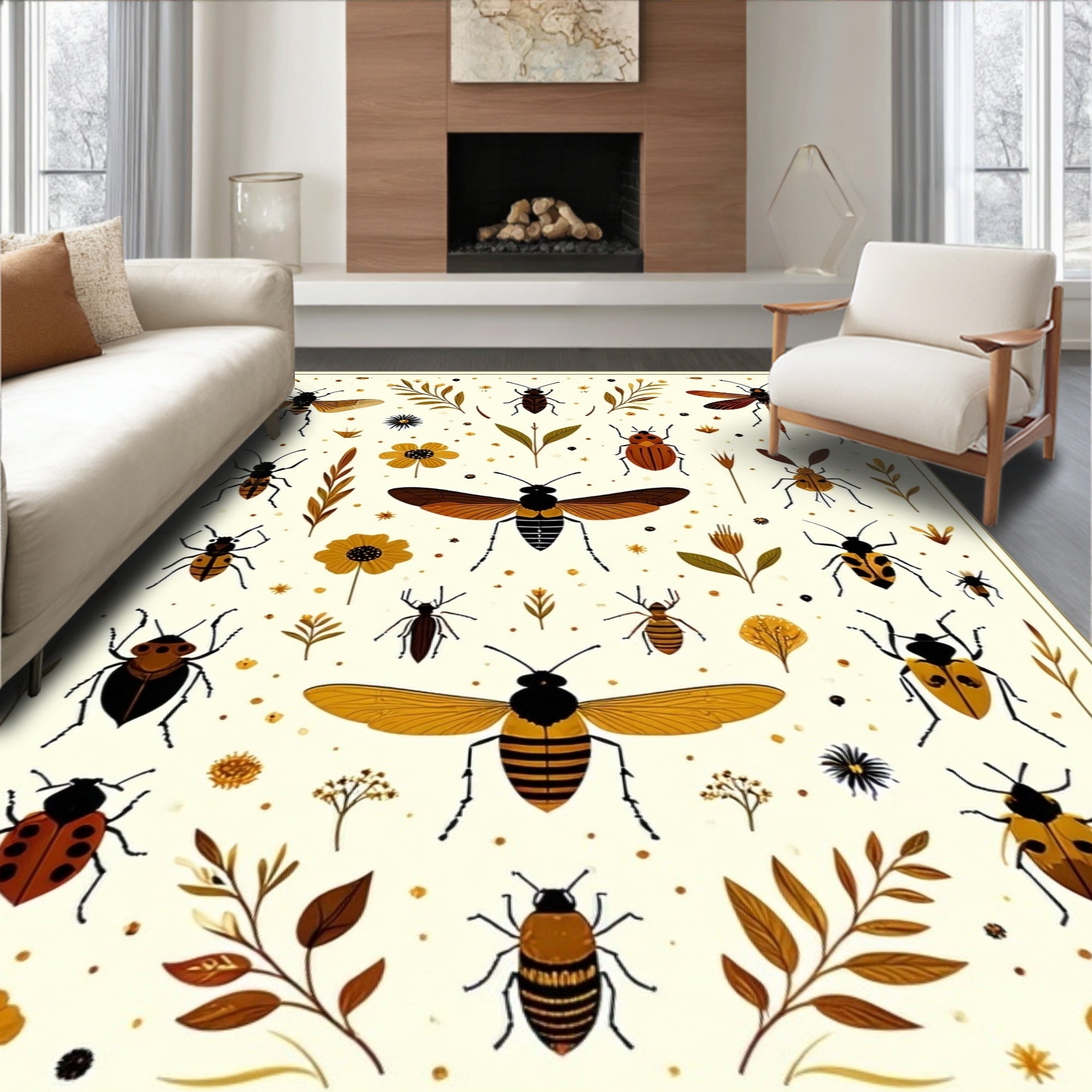 Whimsical Insects Botanical Pattern Rug
