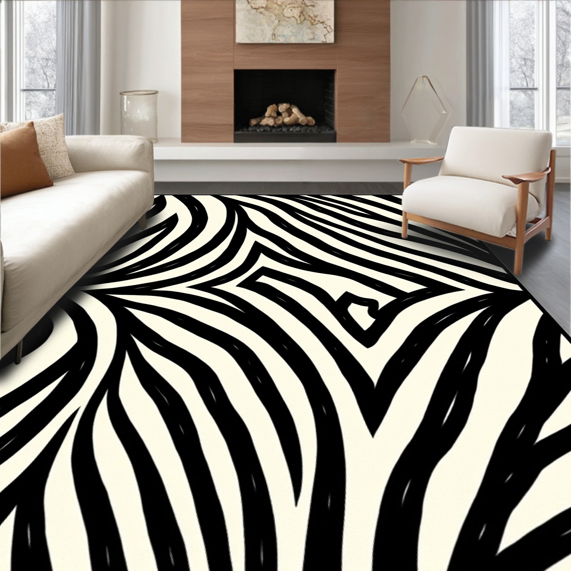 Bold Organic Black White Stripes Rug
