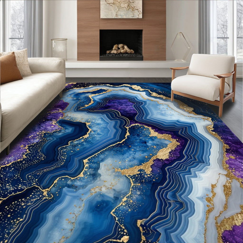 Deep Blue Purple Agate Swirl Rug