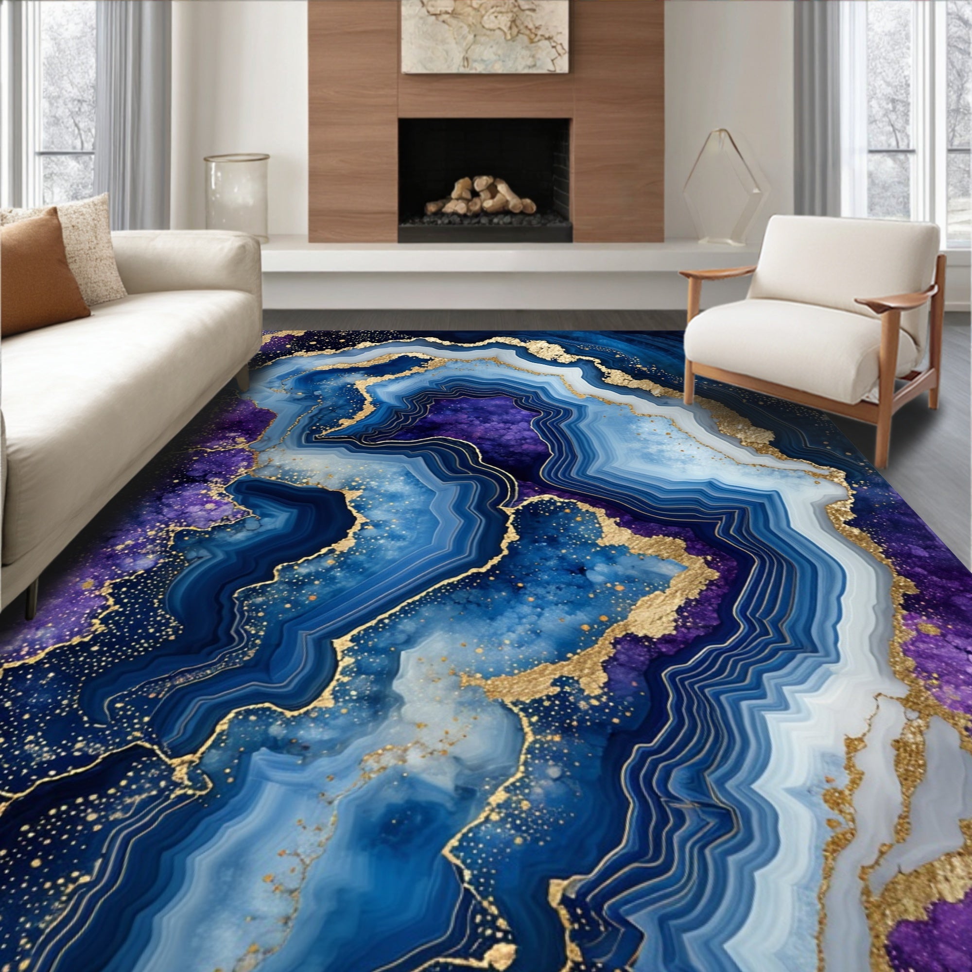 Deep Blue Purple Agate Swirl Rug