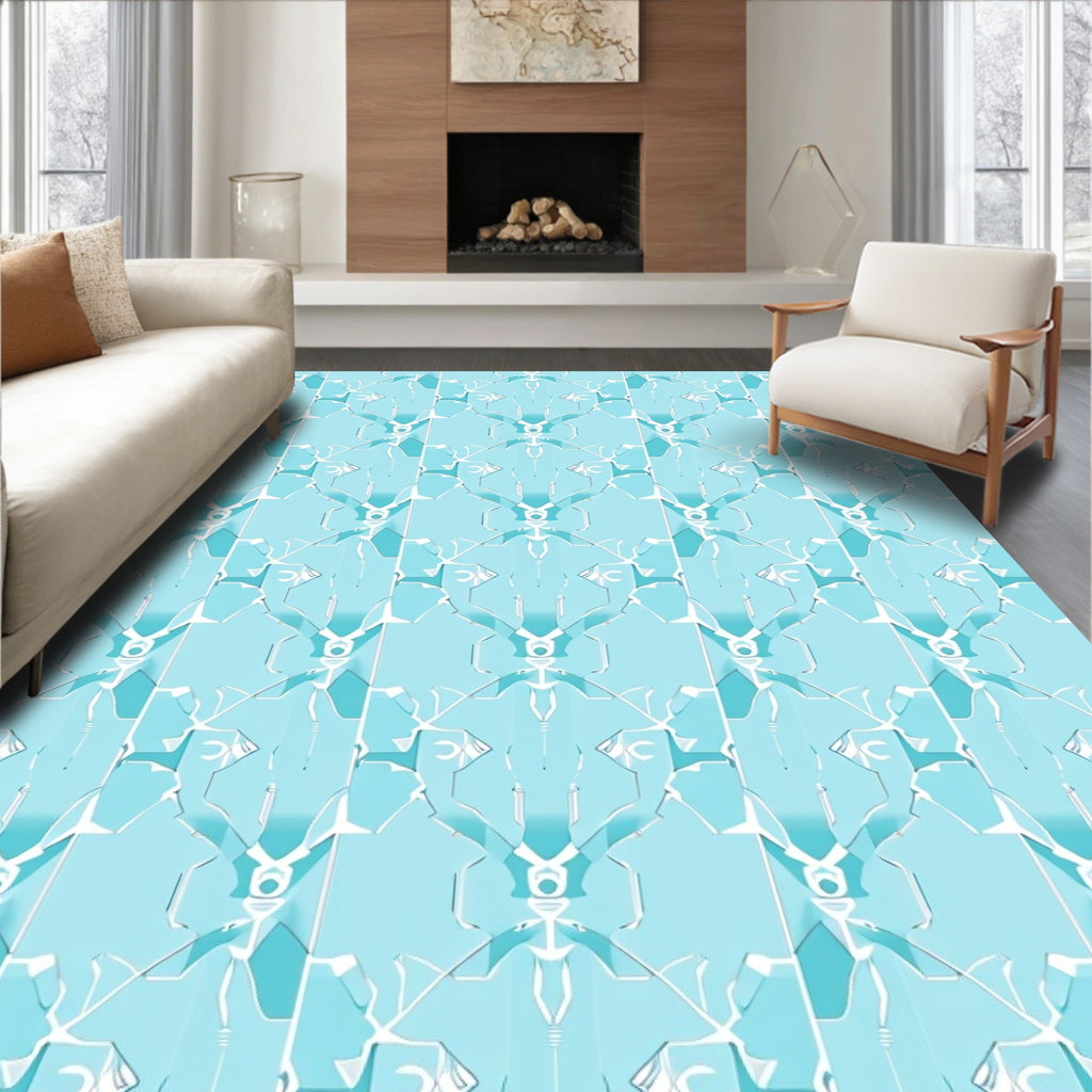 Ice Blue Geometric Symmetry Rug