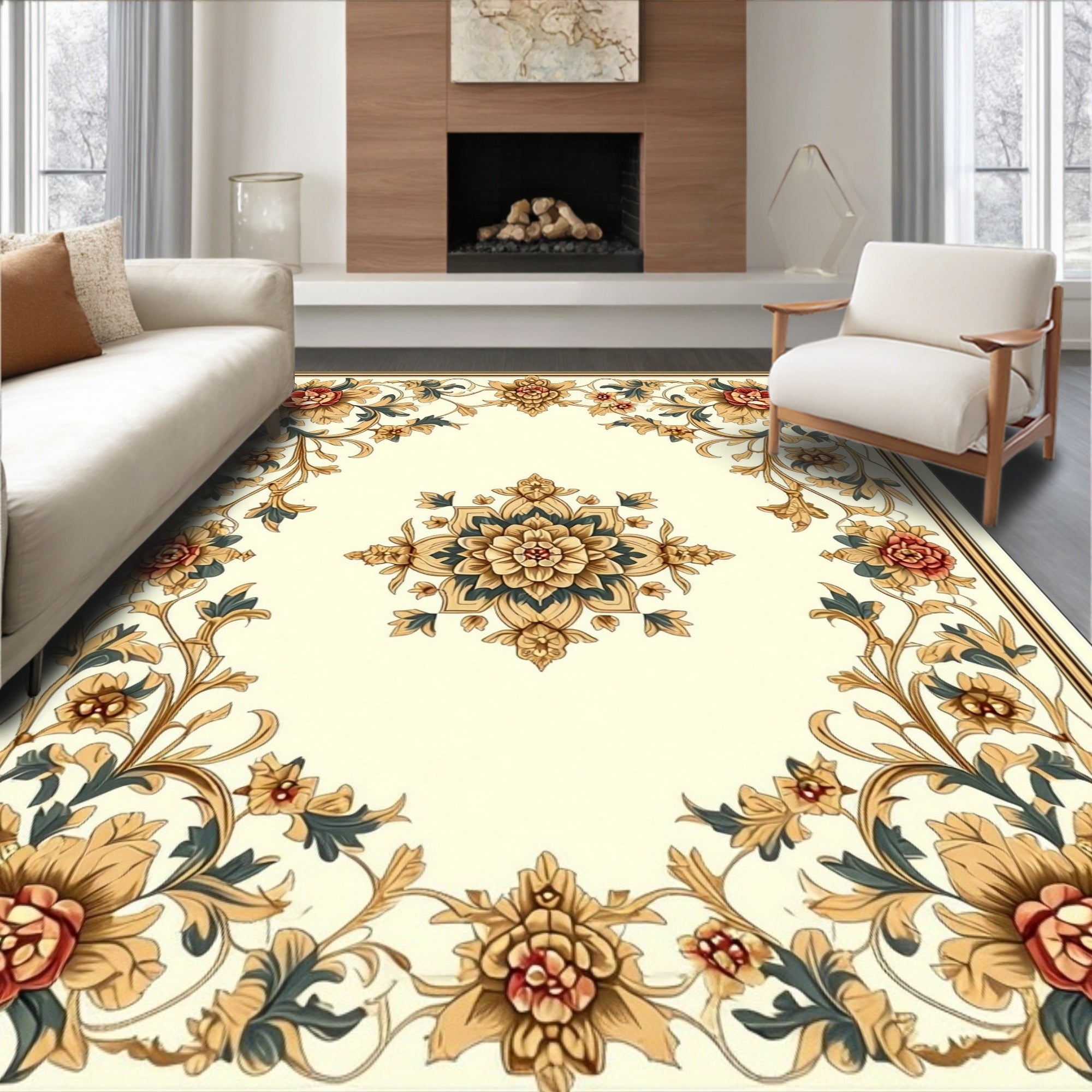 Ornate Floral Scrollwork Design Rug