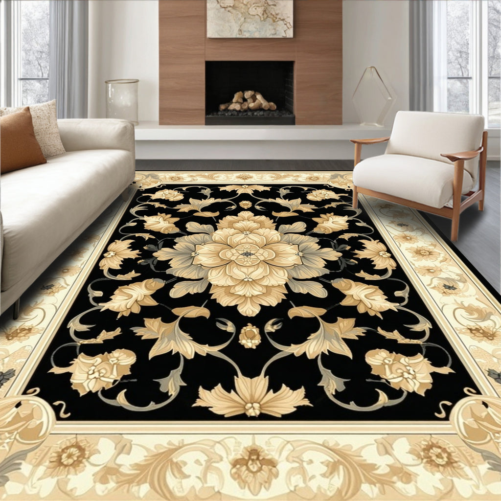 Ornate Floral Vintage Black Rug