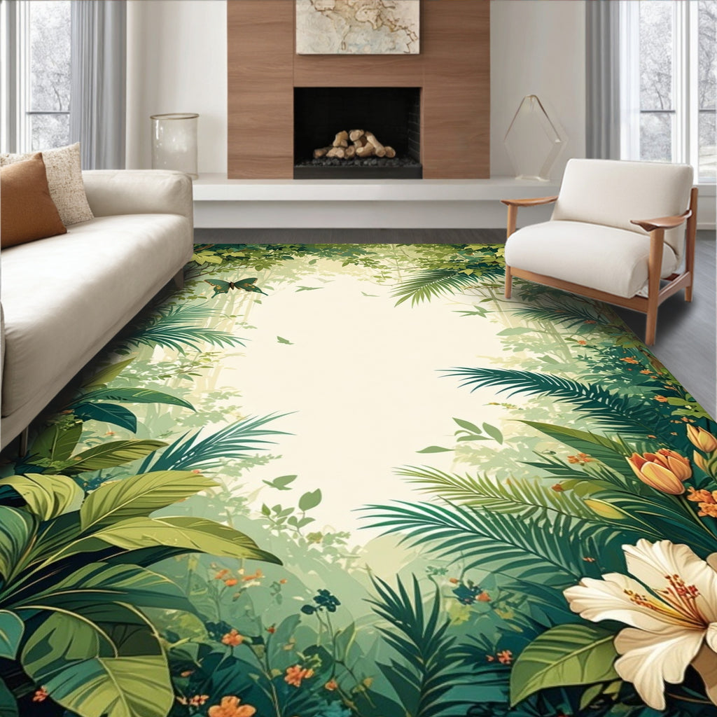 Lush Jungle Tropical Greenery Botanical Design Rug