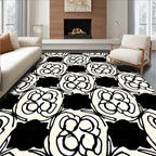 Abstract Floral Black Cream Pattern Rug