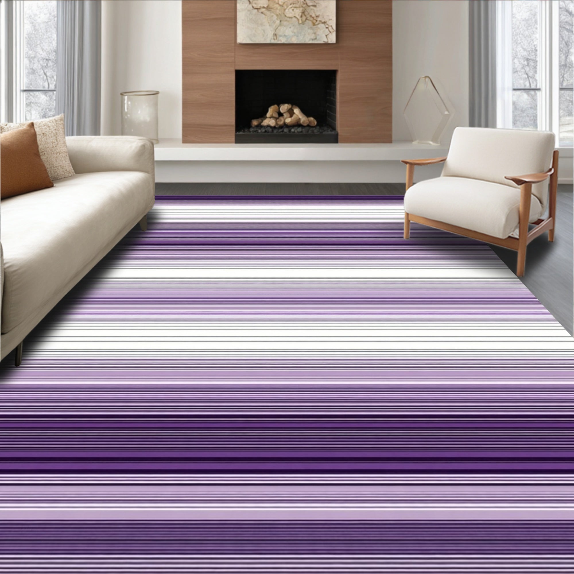 Fascinating Horizontal Purple Lines Design Rug